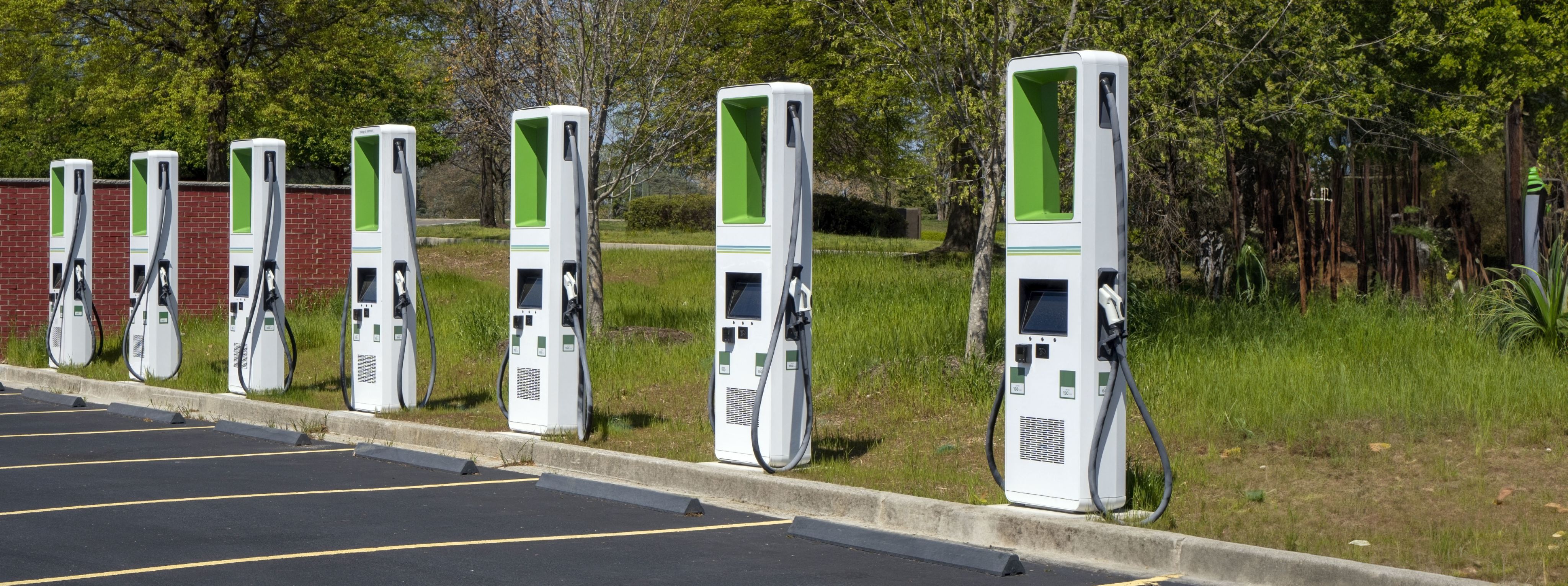 A line of EV chargers